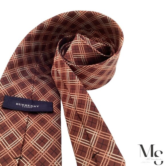 BURBERRY LONDON Brown PLaids & Cheks Silk Tie Made In Italy W:3.75" EX COND - Picture 3 of 6